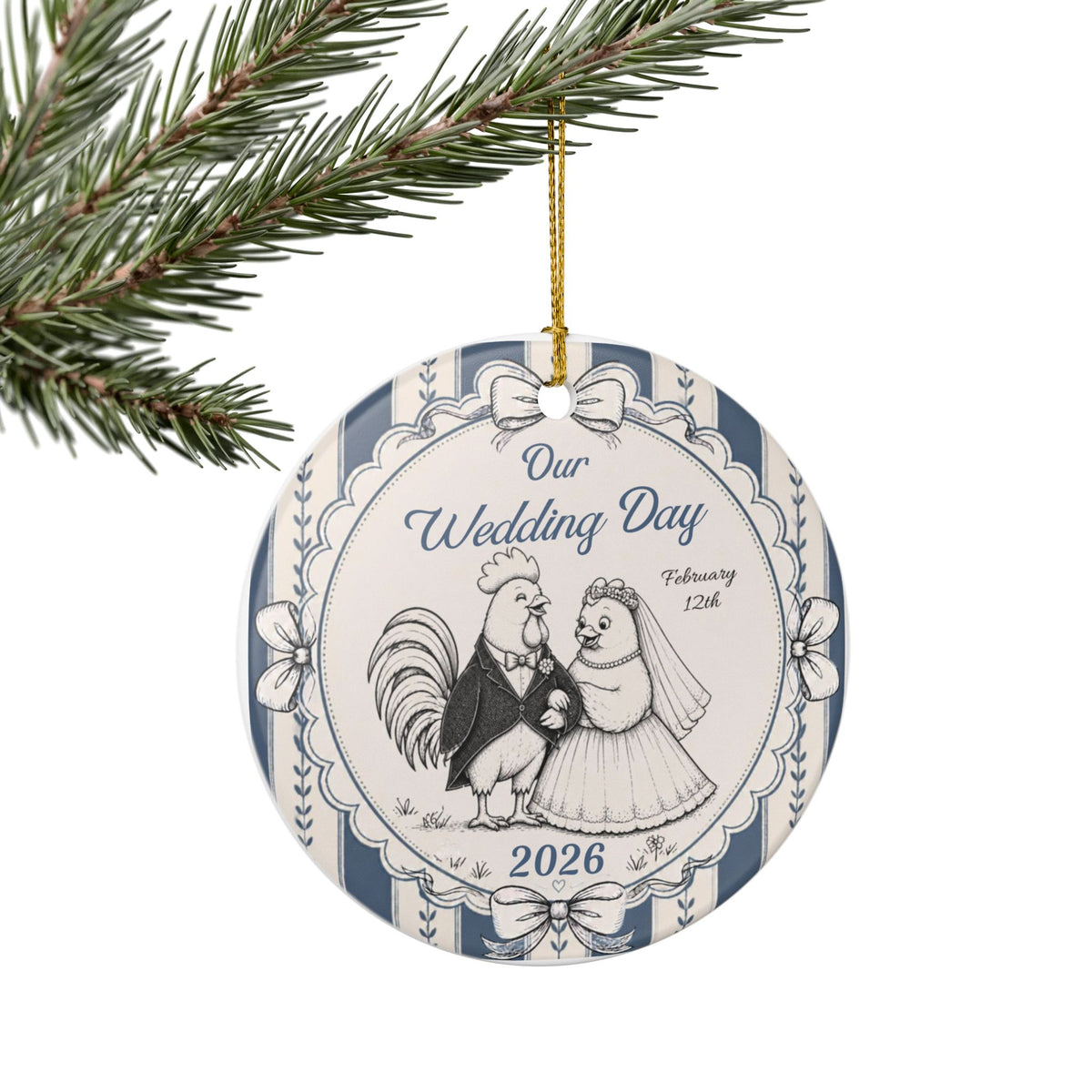 Personalized Wedding Christmas Ornament 2026, Custom Married Couple, Rooster & Hen Wedding Keepsake, Marriage Date Ornament, Newlywed Gift