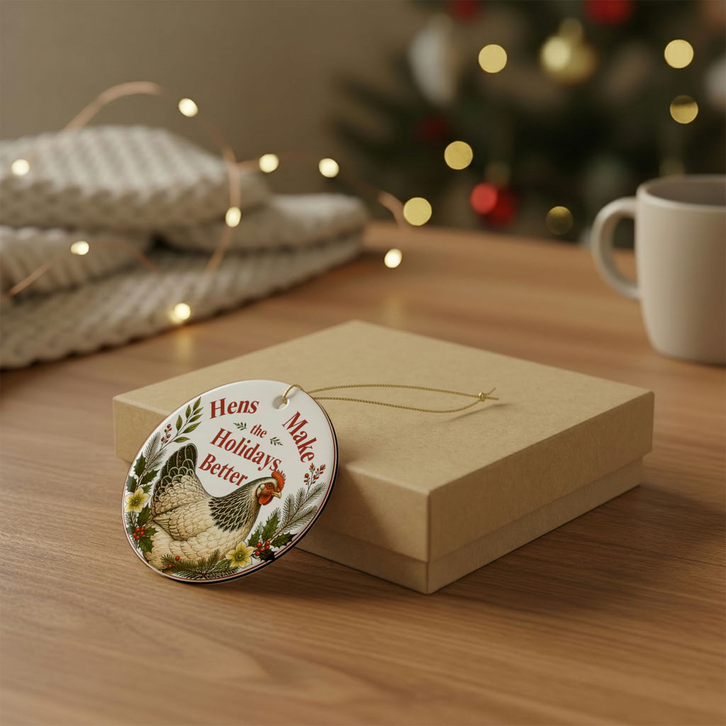 Chicken Christmas Ornament, Hens Make the Holidays Better, Ceramic Chicken Lover Ornament