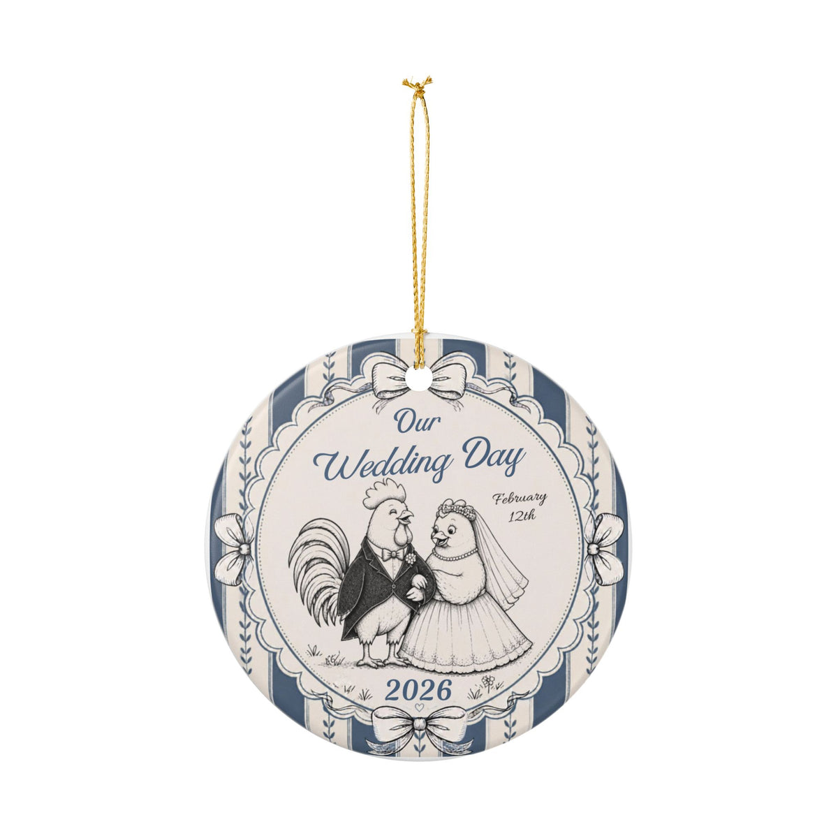 Personalized Wedding Christmas Ornament 2026, Custom Married Couple, Rooster & Hen Wedding Keepsake, Marriage Date Ornament, Newlywed Gift