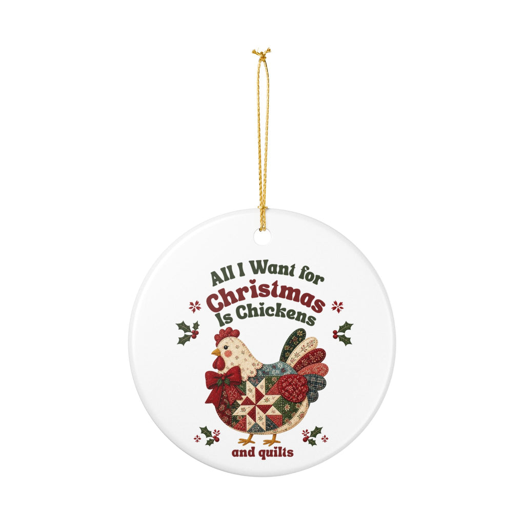 Chicken Christmas Ornament, Quilter Christmas Ornament, Chickens and Quilts Ceramic Ornament, Quilt or Chicken Lover Gift