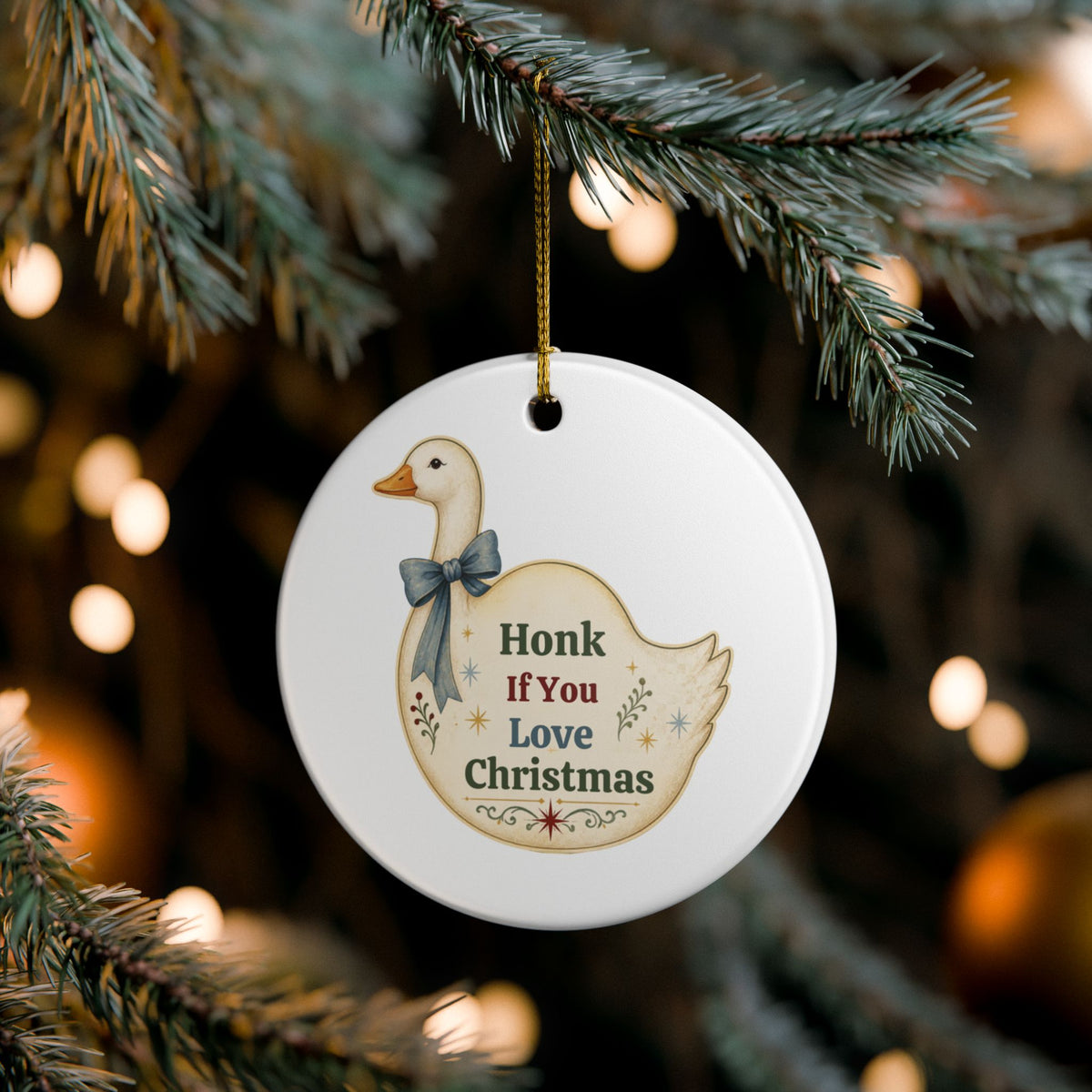 Goose Christmas Ornament, Honk if You Love Christmas, 3 Inch Ceramic Geese Ornament