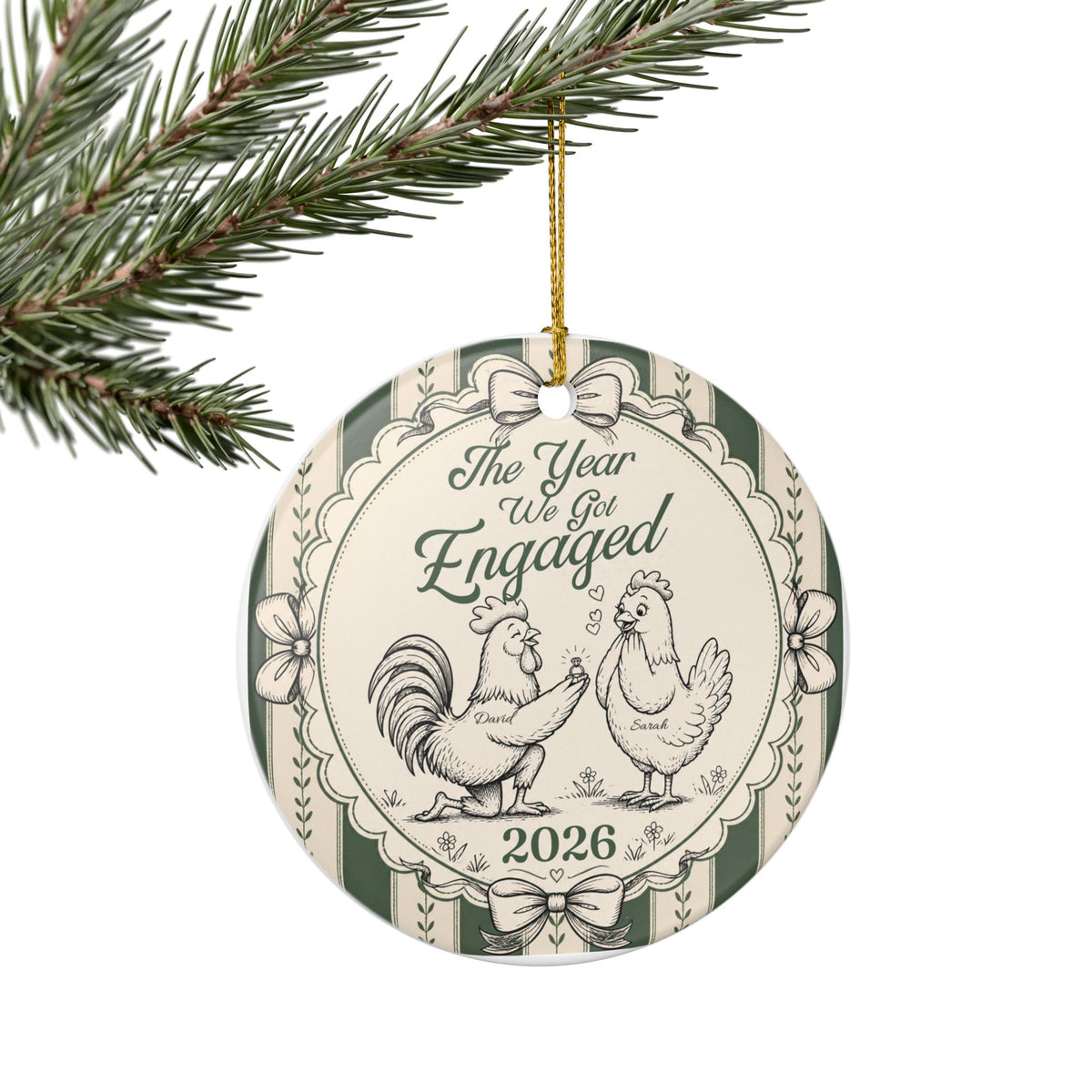 Personalized Engaged Couple Christmas Ornament, Rooster & Hen Engagement Ornament, Custom Bride Groom Names, Engagement Keepsake 2026