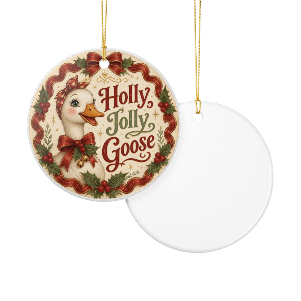 Christmas Goose Holly Jolly Ceramic Christmas Ornament Elegant and Vintage Look