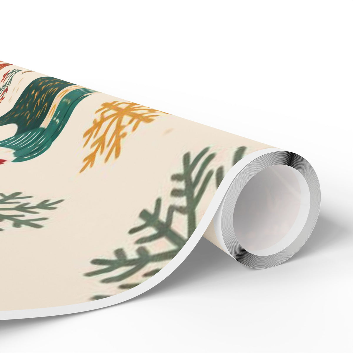 Folk Christmas Chicken Pattern Wrapping Paper | Floral Holiday Gift Wrap Roll