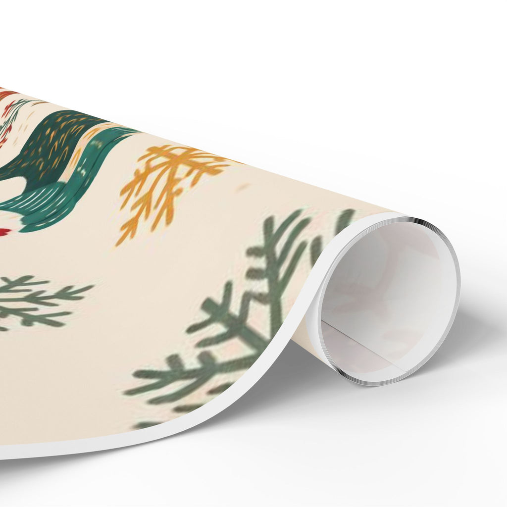 Folk Christmas Chicken Pattern Wrapping Paper | Floral Holiday Gift Wrap Roll