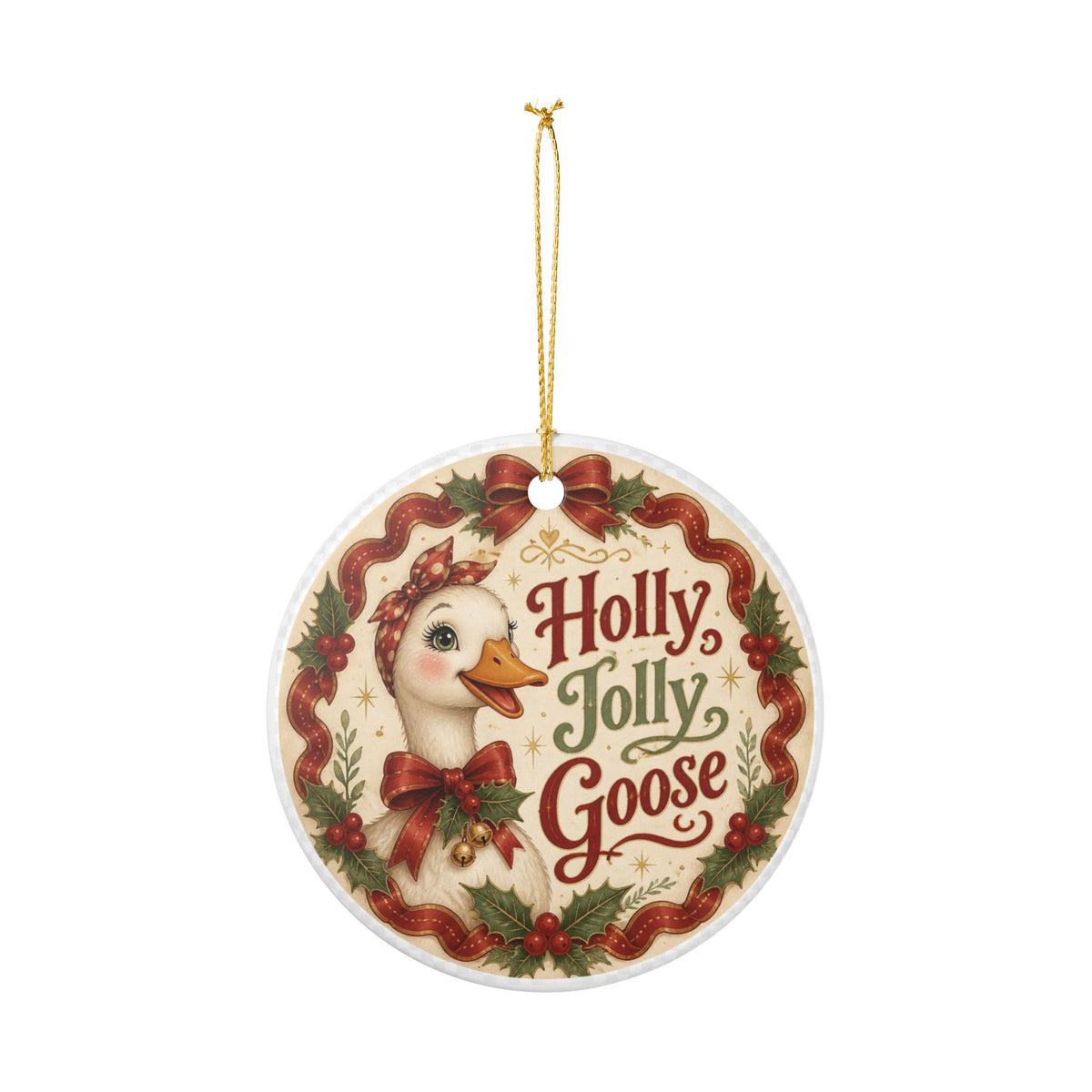 Christmas Goose Holly Jolly Ceramic Christmas Ornament Elegant and Vintage Look