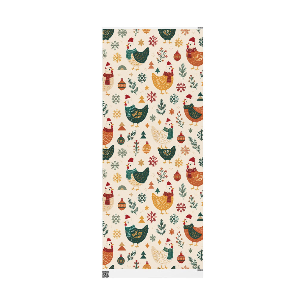 Folk Christmas Chicken Pattern Wrapping Paper | Floral Holiday Gift Wrap Roll