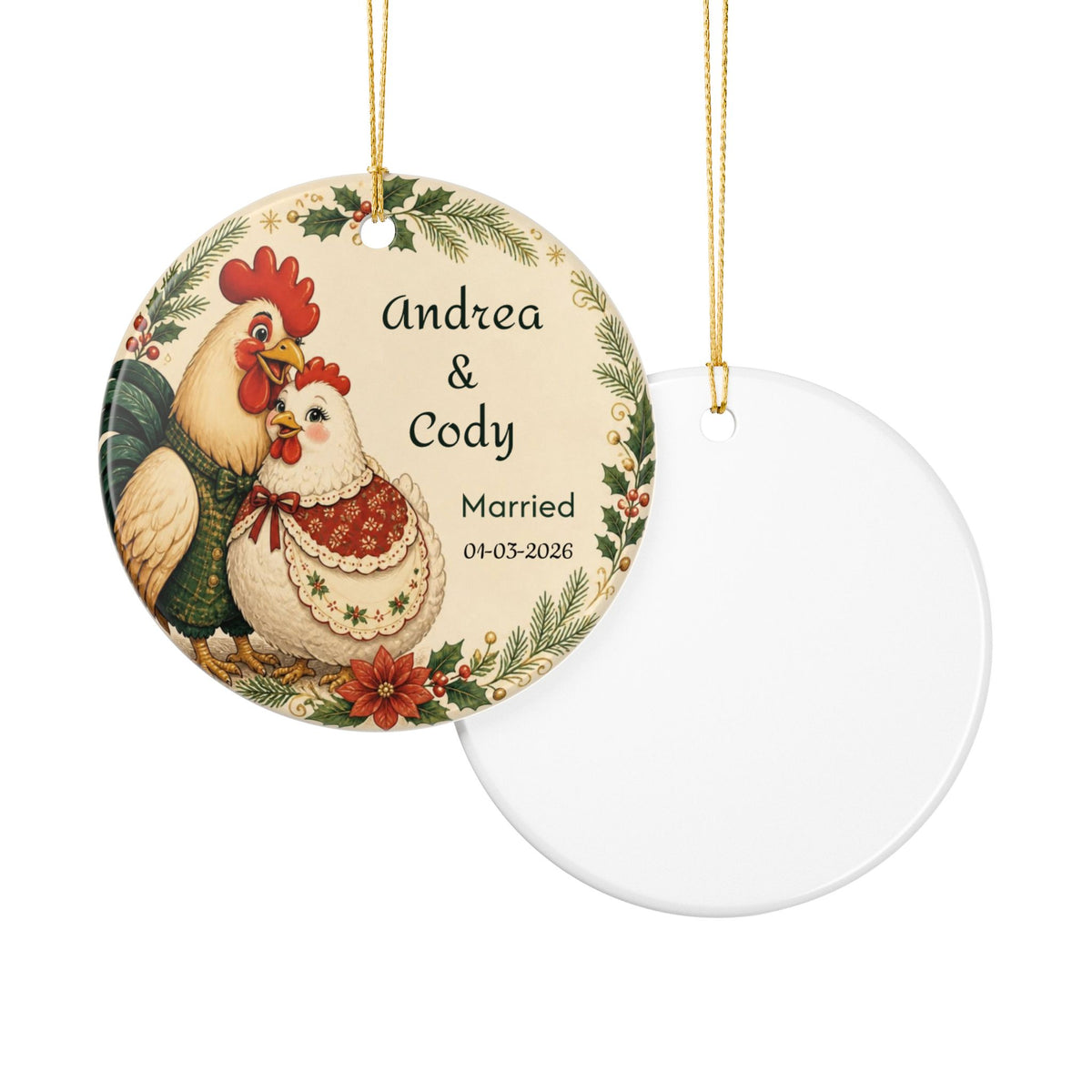 Personalized Chicken Couple Christmas Ornament, Engaged or Married, Newlywed Wedding Keepsake, Anniversary First Christmas 2026