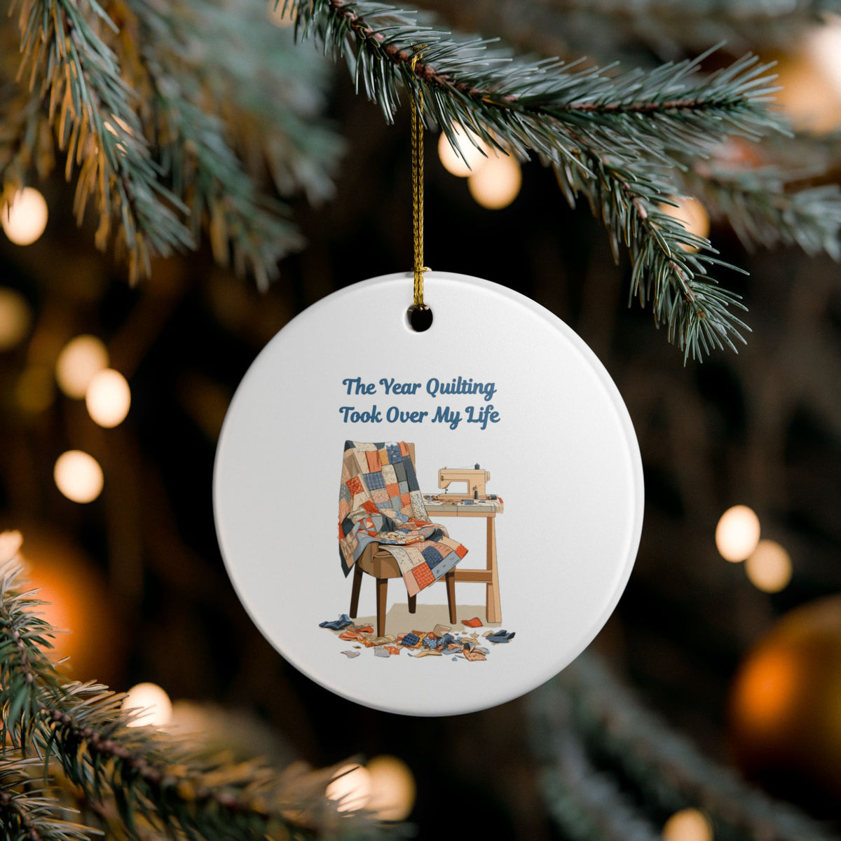 Quilting Took Over My Life Christmas Ornament | Ceramic Sewing Machine Quilt Decoration