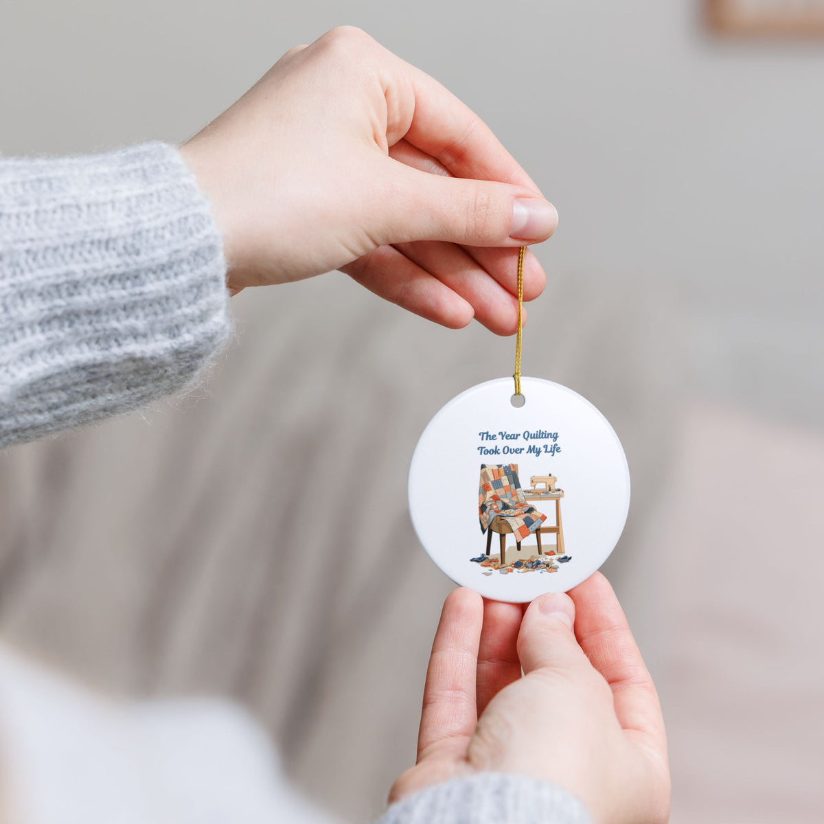 Quilting Took Over My Life Christmas Ornament | Ceramic Sewing Machine Quilt Decoration