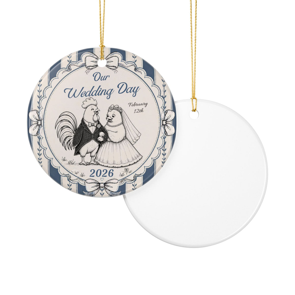 Personalized Wedding Christmas Ornament 2026, Custom Married Couple, Rooster & Hen Wedding Keepsake, Marriage Date Ornament, Newlywed Gift