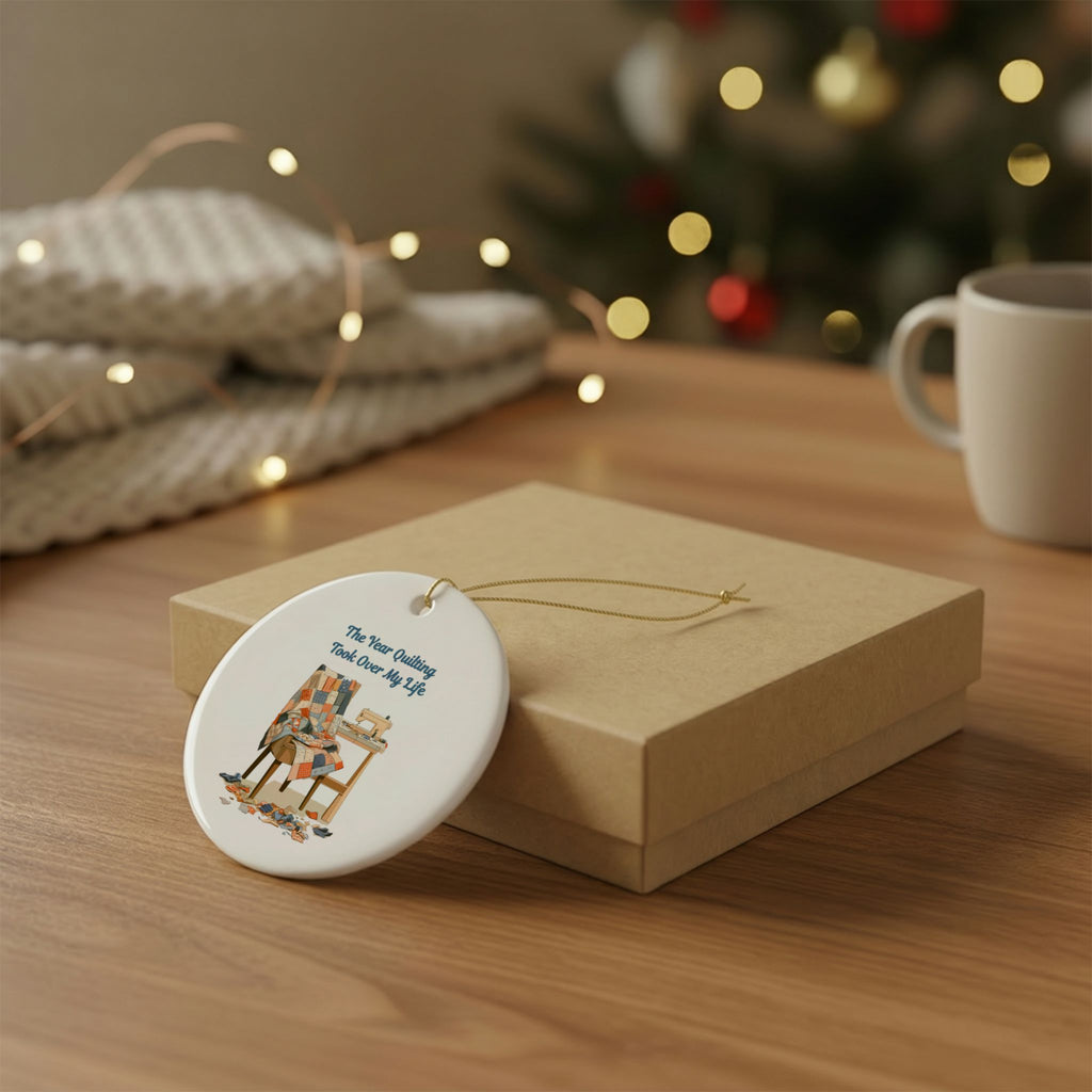 Quilting Took Over My Life Christmas Ornament | Ceramic Sewing Machine Quilt Decoration