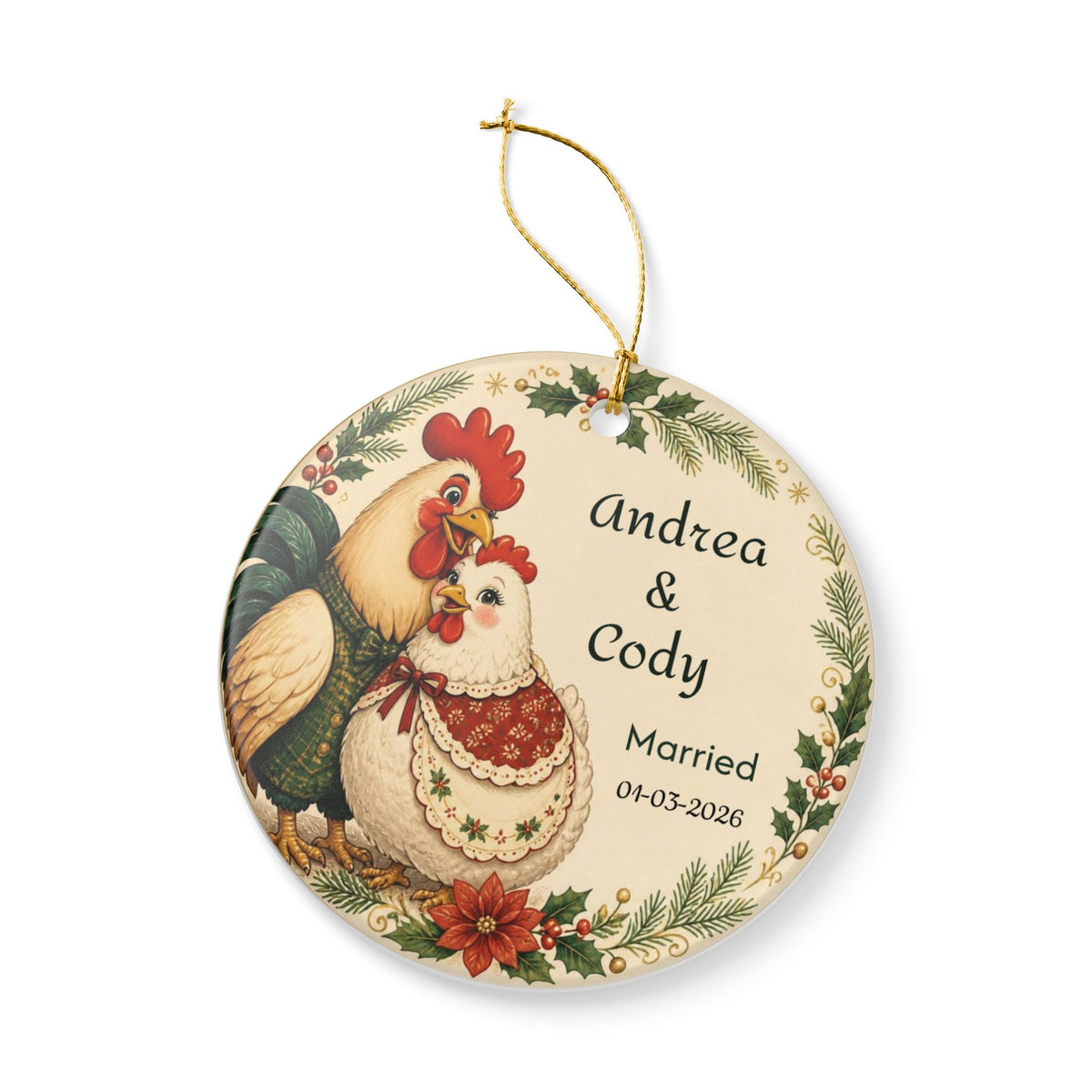 Personalized Chicken Couple Christmas Ornament, Engaged or Married, Newlywed Wedding Keepsake, Anniversary First Christmas 2026