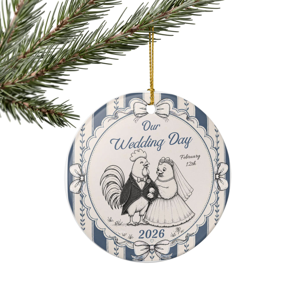 Personalized Wedding Christmas Ornament 2026, Custom Married Couple, Rooster & Hen Wedding Keepsake, Marriage Date Ornament, Newlywed Gift