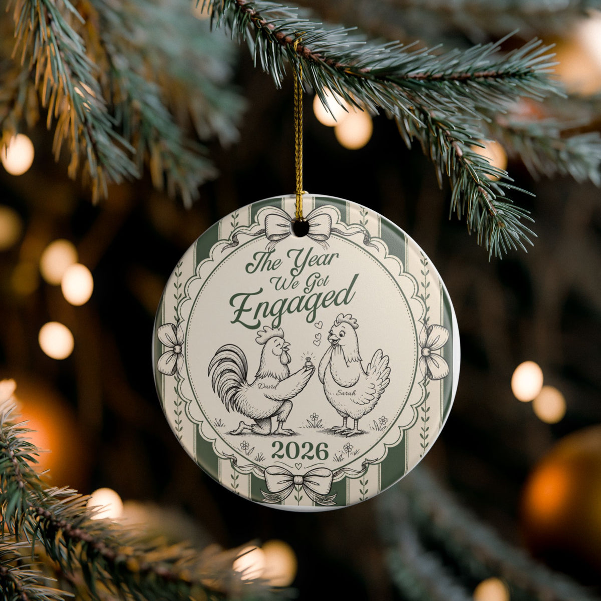 Personalized Engaged Couple Christmas Ornament, Rooster & Hen Engagement Ornament, Custom Bride Groom Names, Engagement Keepsake 2026