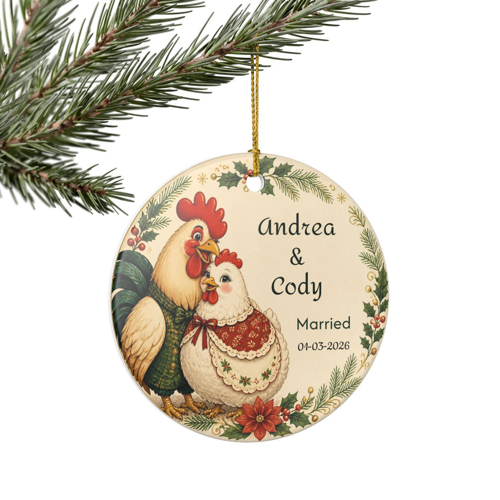 Personalized Chicken Couple Christmas Ornament, Engaged or Married, Newlywed Wedding Keepsake, Anniversary First Christmas 2026