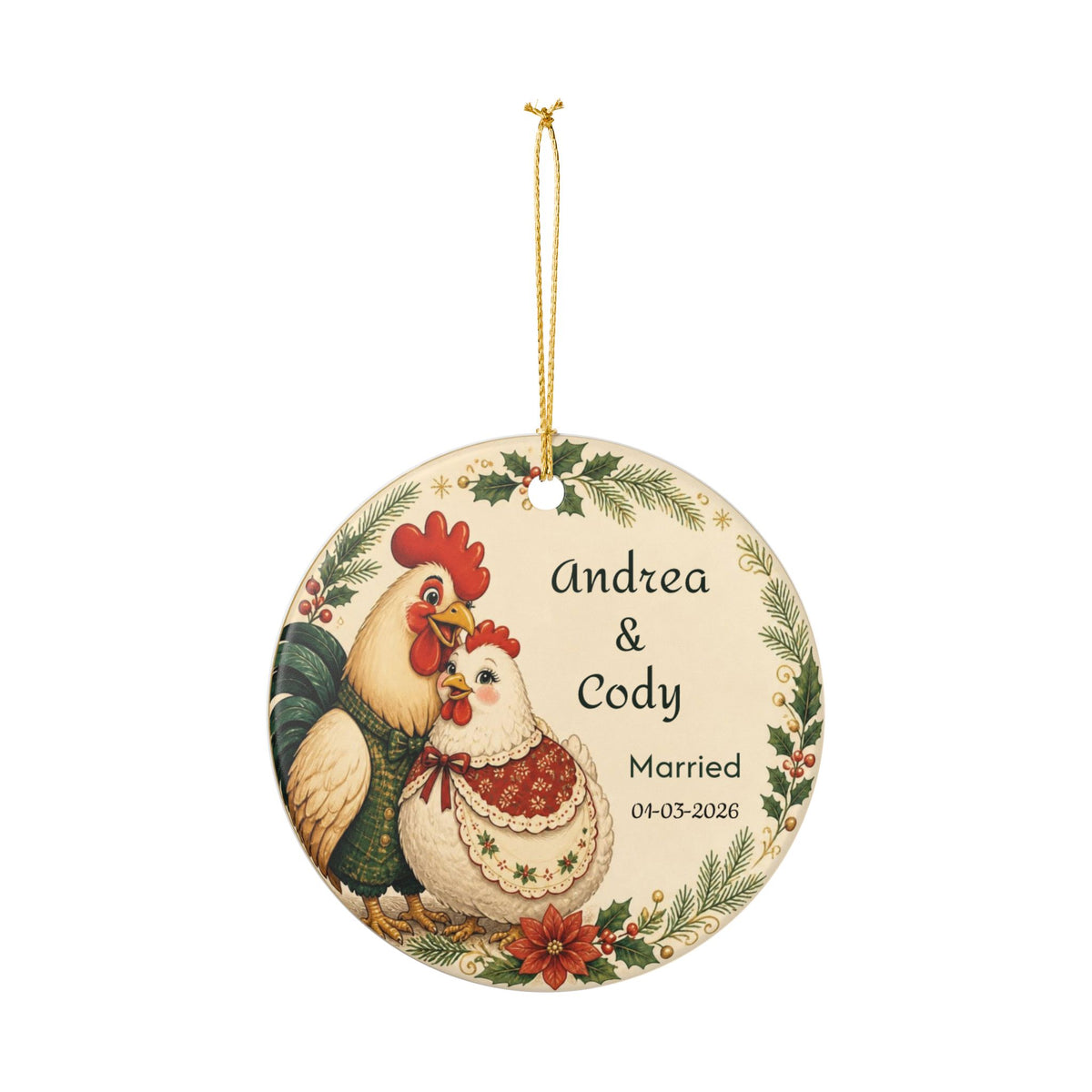 Personalized Chicken Couple Christmas Ornament, Engaged or Married, Newlywed Wedding Keepsake, Anniversary First Christmas 2026