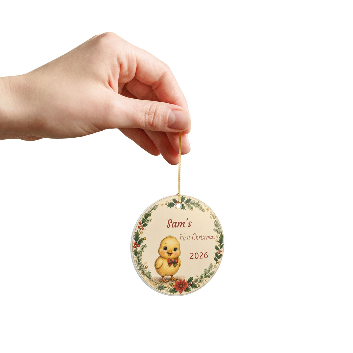 Personalized Baby's First Christmas Ornament, Custom Name And Year, Chicken Family Ornament, Chick, New Baby Christmas Gift