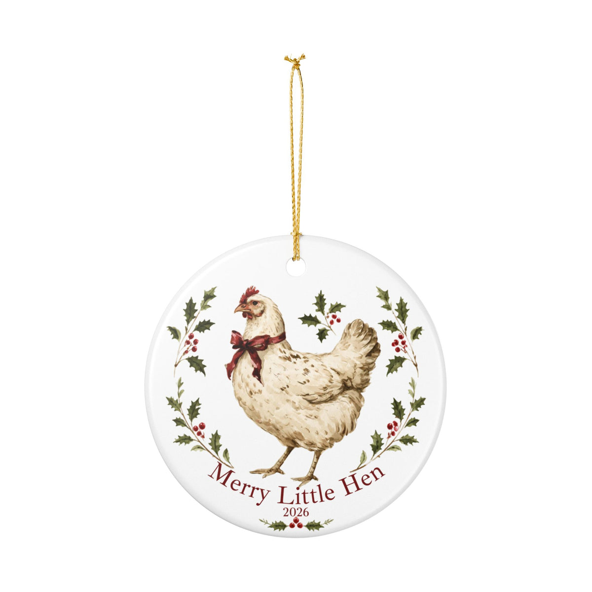 Chicken Christmas Ornament, Merry Little Hen Ceramic Ornament, Cottage Christmas Decor, Chicken Lover Gift, 2026 Keepsake