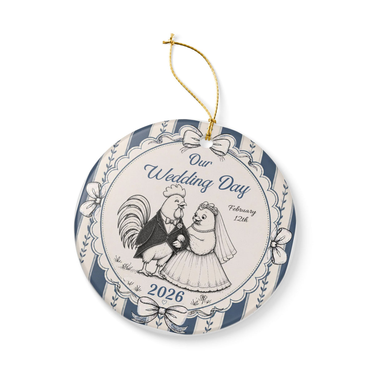 Personalized Wedding Christmas Ornament 2026, Custom Married Couple, Rooster & Hen Wedding Keepsake, Marriage Date Ornament, Newlywed Gift