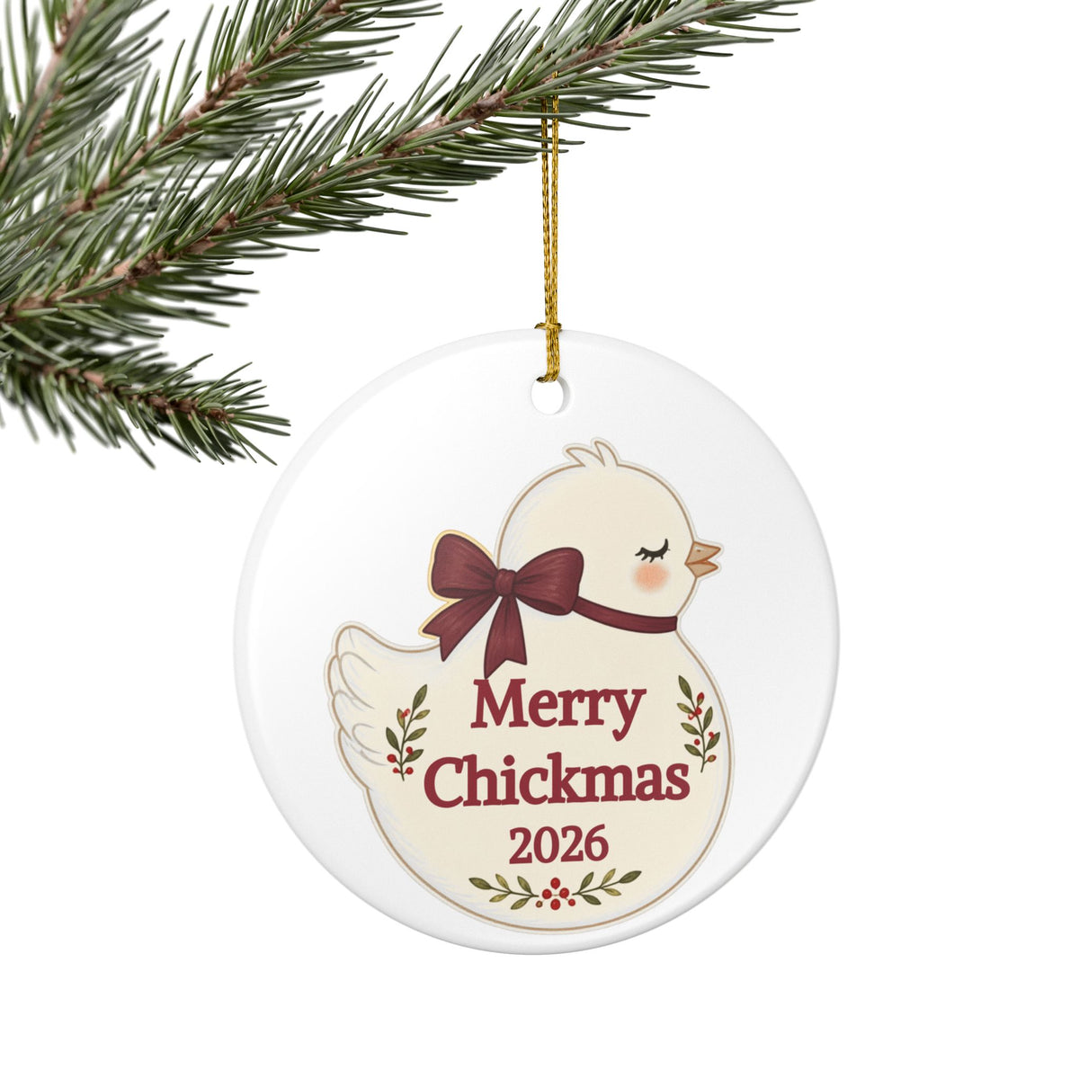 Merry Chickmas Christmas 2026, Ceramic Ornament
