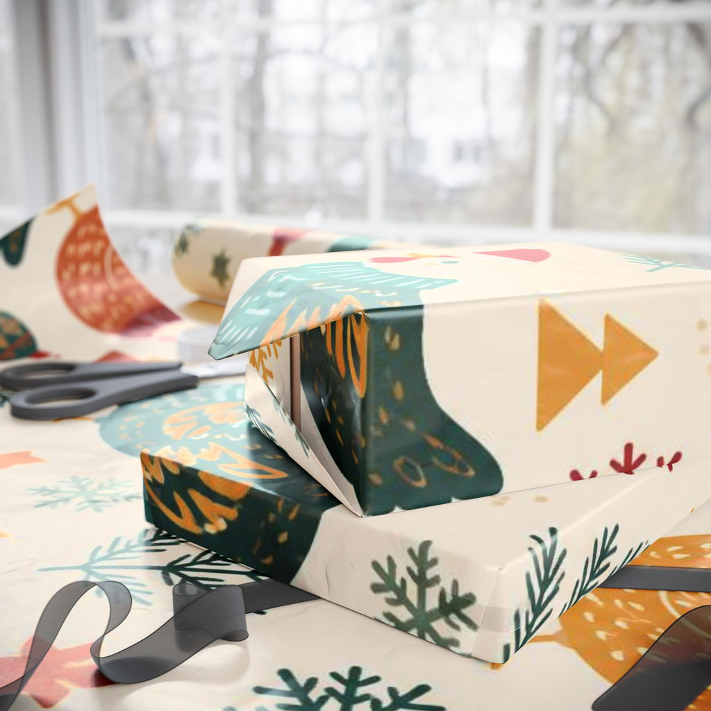 Folk Christmas Chicken Pattern Wrapping Paper | Floral Holiday Gift Wrap Roll
