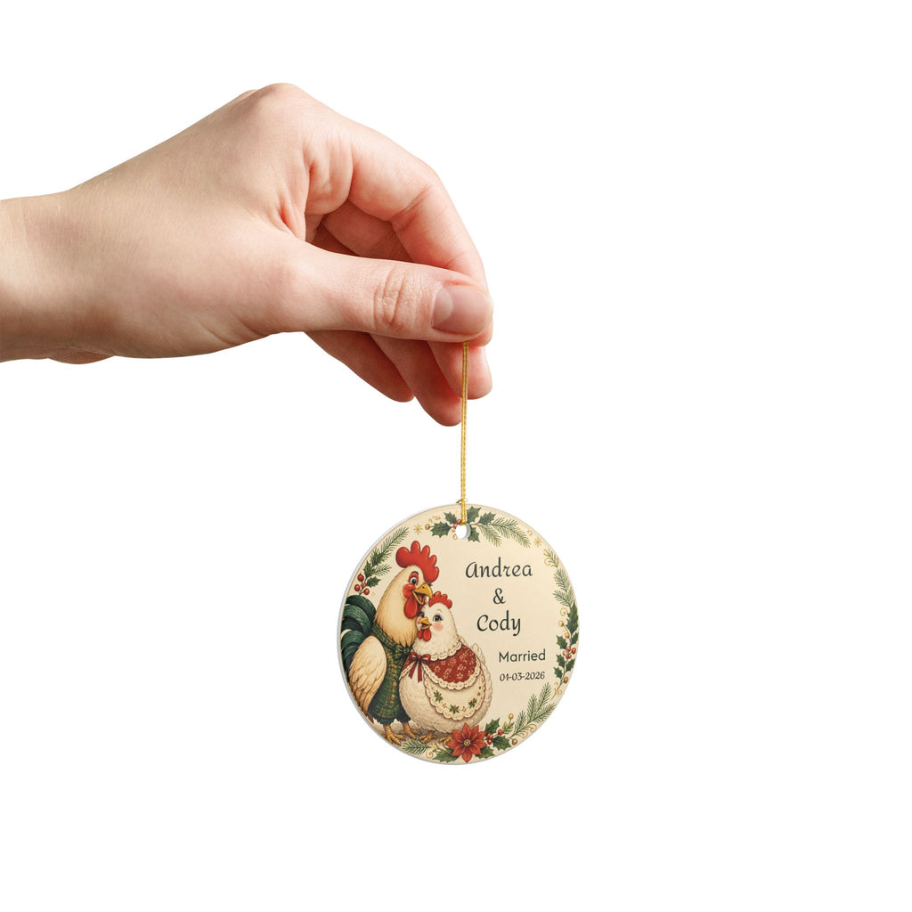 Personalized Chicken Couple Christmas Ornament, Engaged or Married, Newlywed Wedding Keepsake, Anniversary First Christmas 2026
