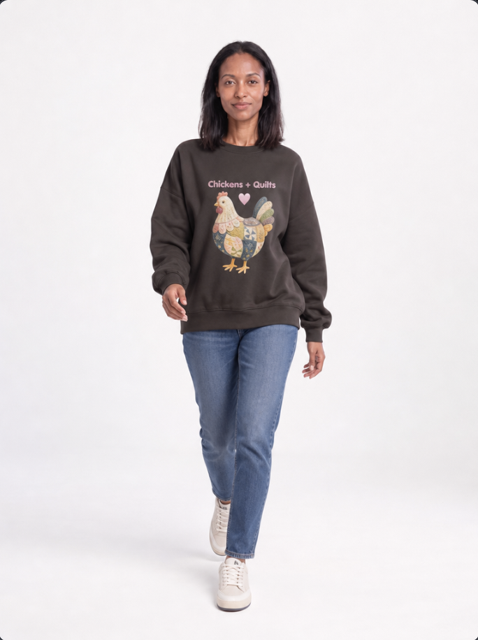 Chickens + Quilts rooster patchwork Sweatshirt | farmhouse country cottage