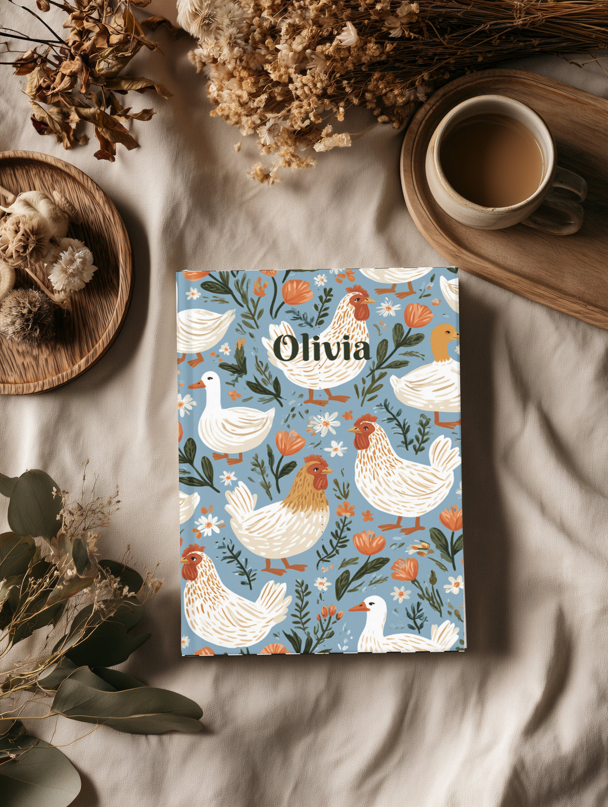 Personalized Name Journal for Chickens Lover Blue | Hardcover Lined Notebook