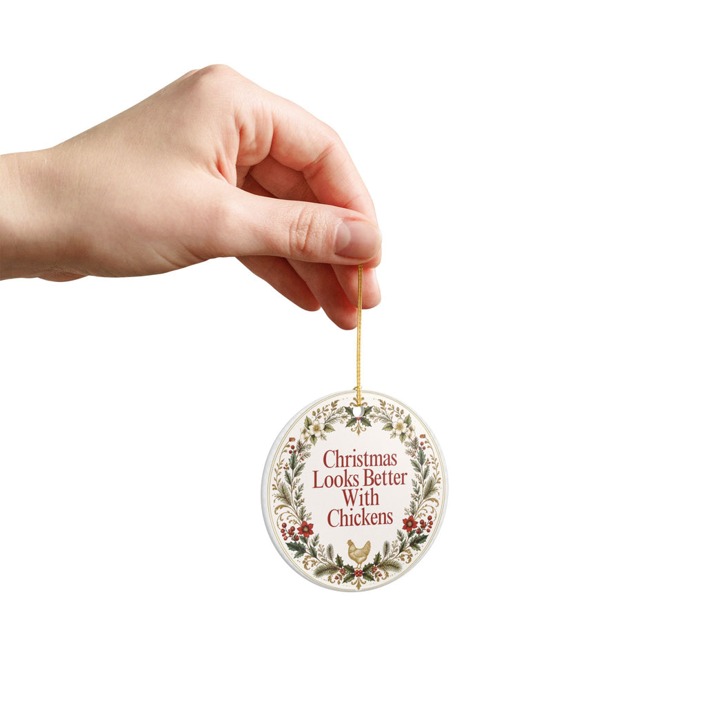 Chicken Christmas Ornament, Christmas Looks Better With Chickens, Ceramic Hen Ornament