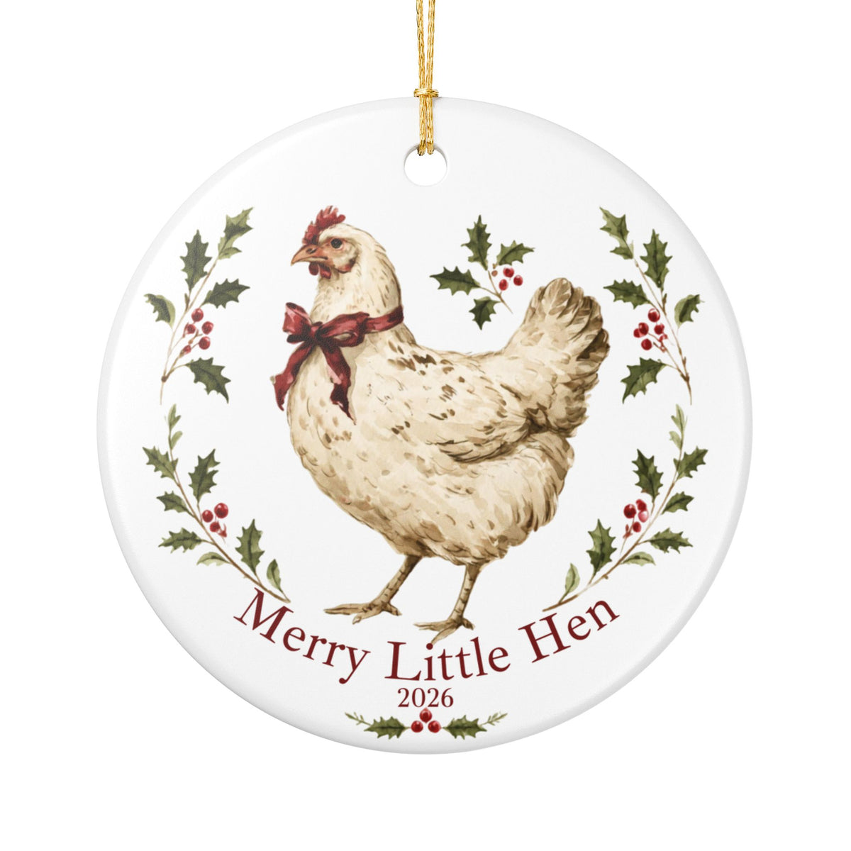 Chicken Christmas Ornament, Merry Little Hen Ceramic Ornament, Cottage Christmas Decor, Chicken Lover Gift, 2026 Keepsake