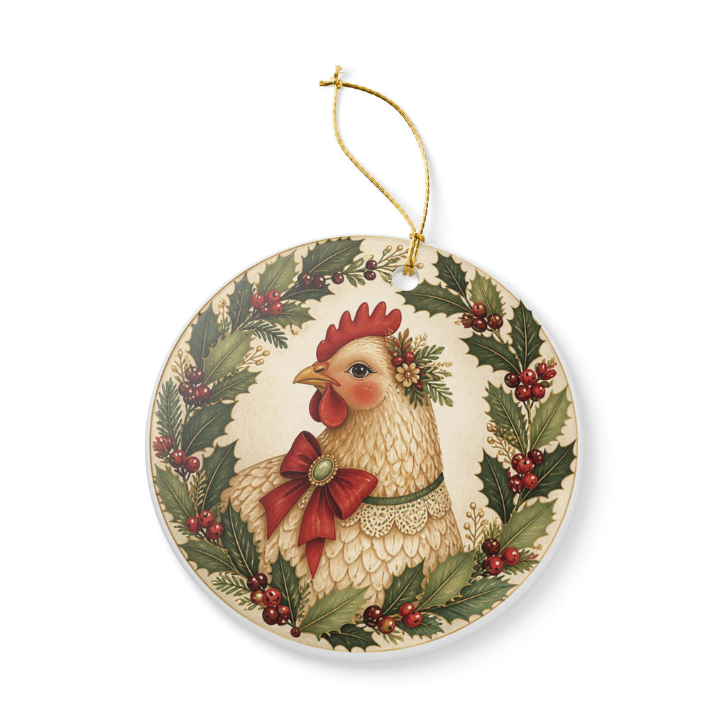 Holly Jolly Christmas Hen Ceramic Ornament for Chicken Lovers Gift