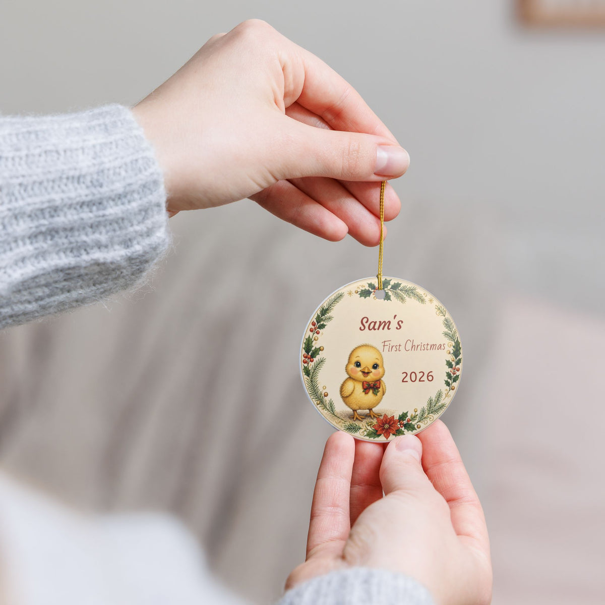 Personalized Baby's First Christmas Ornament, Custom Name And Year, Chicken Family Ornament, Chick, New Baby Christmas Gift