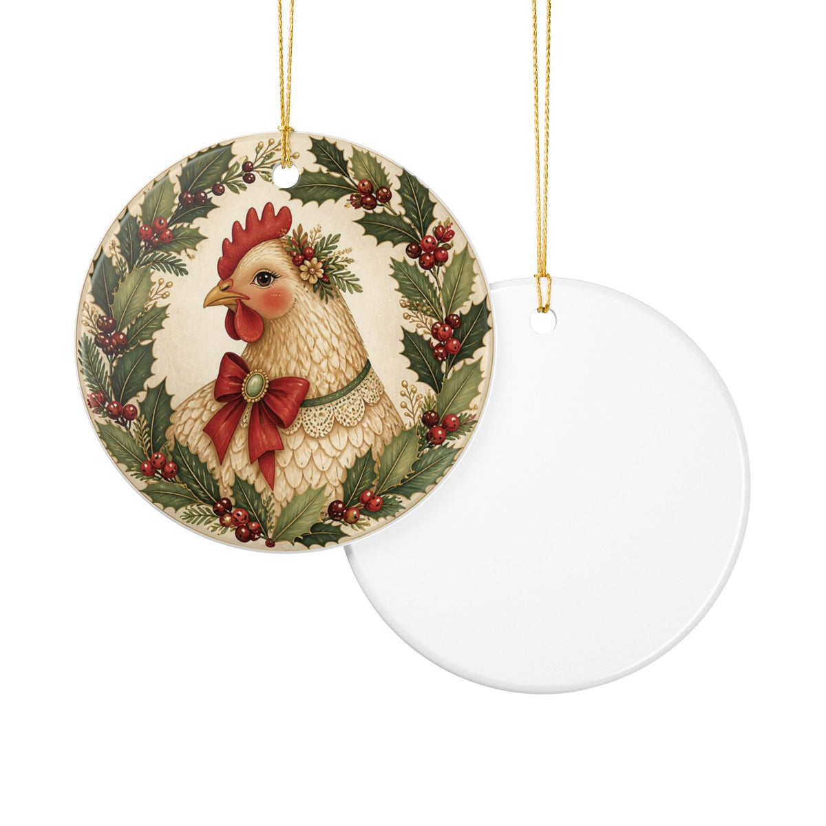 Holly Jolly Christmas Hen Ceramic Ornament for Chicken Lovers Gift