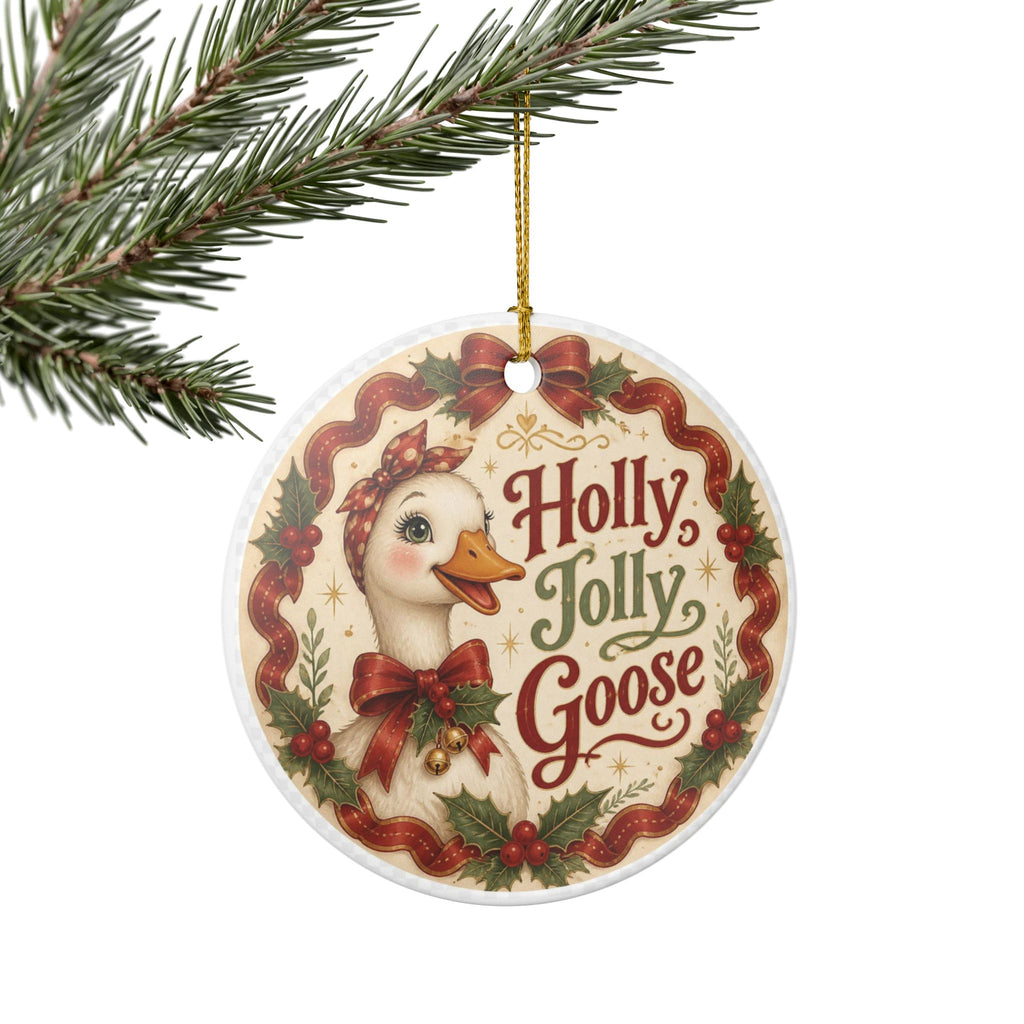 Christmas Goose Holly Jolly Ceramic Christmas Ornament Elegant and Vintage Look