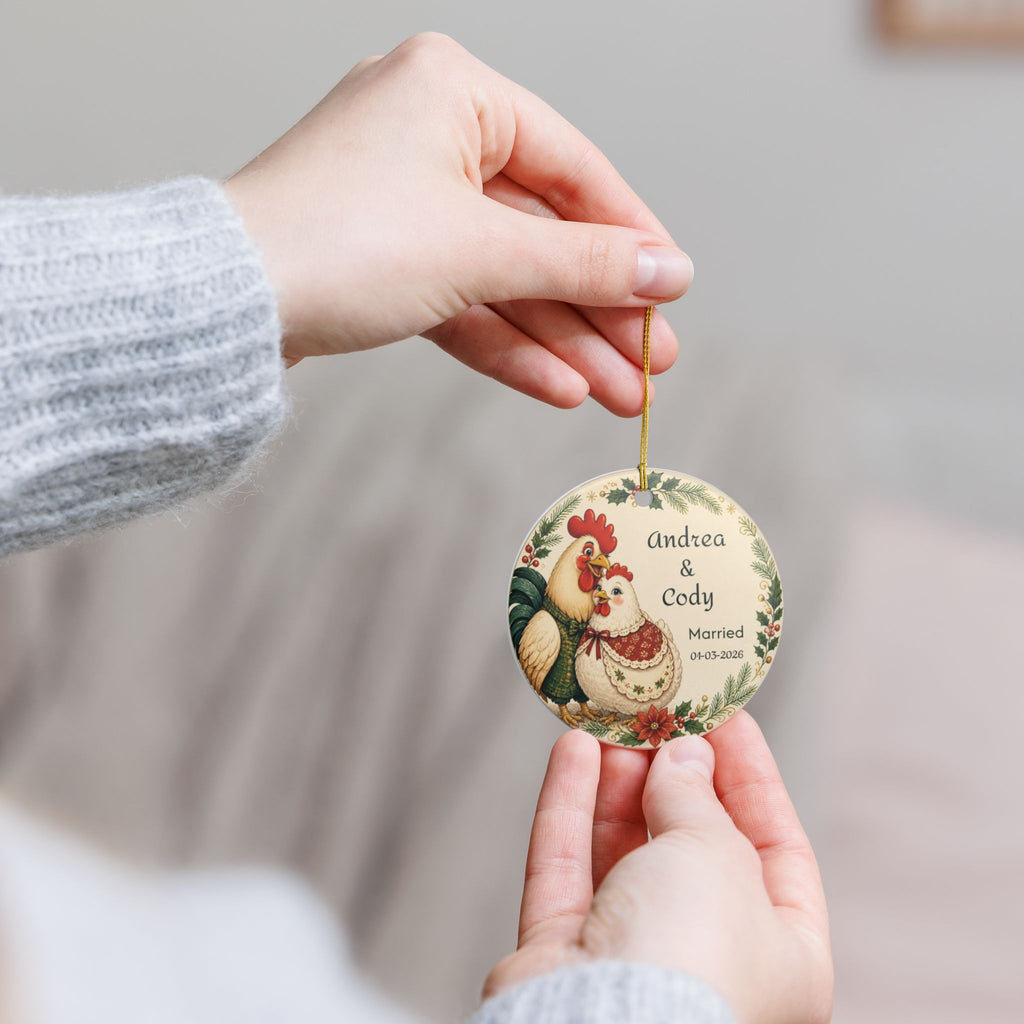 Personalized Chicken Couple Christmas Ornament, Engaged or Married, Newlywed Wedding Keepsake, Anniversary First Christmas 2026