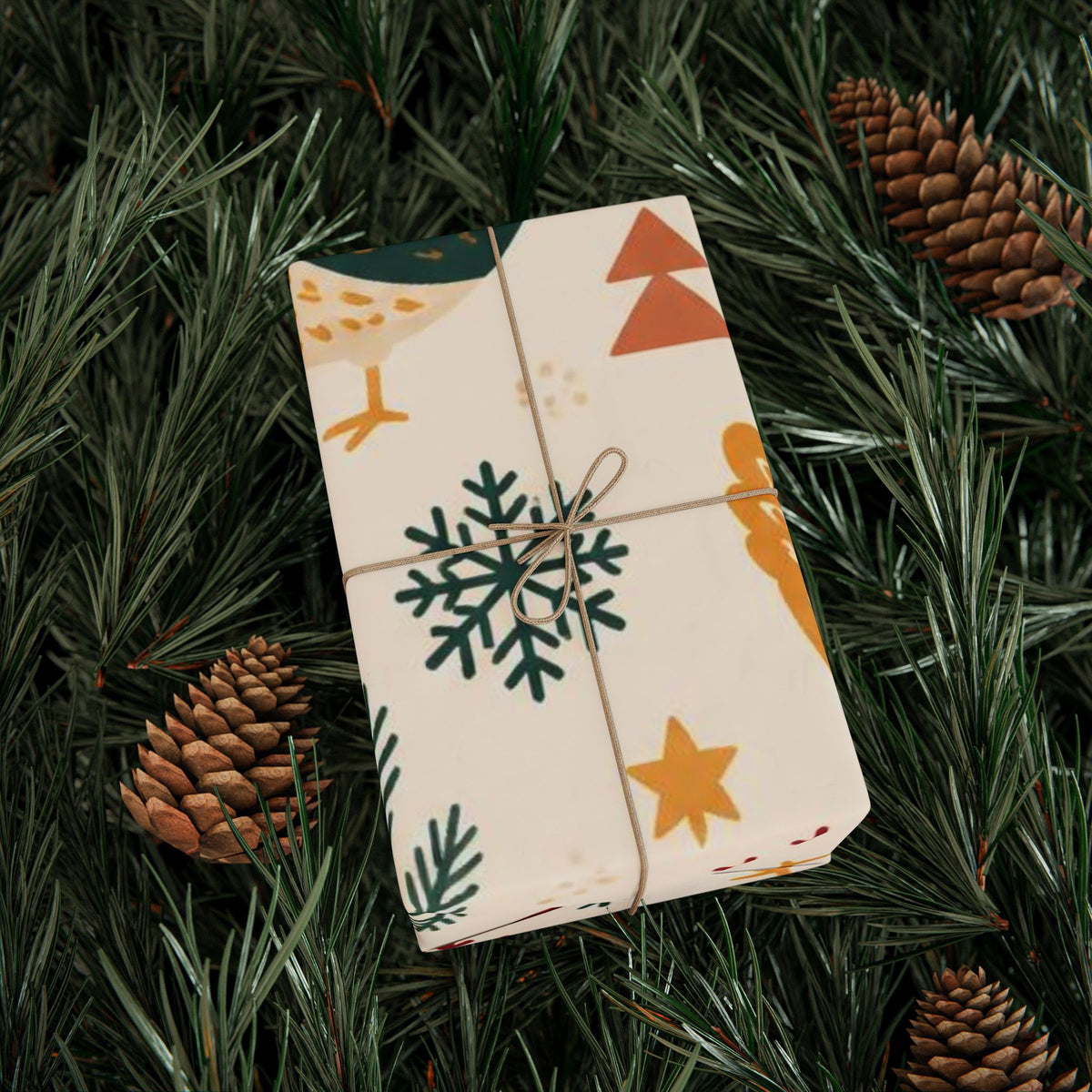 Folk Christmas Chicken Pattern Wrapping Paper | Floral Holiday Gift Wrap Roll