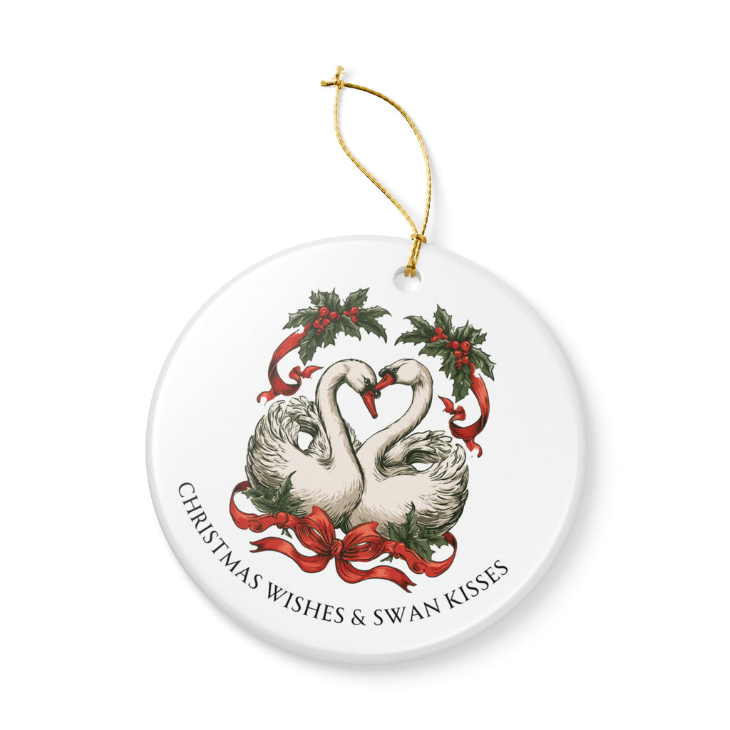 Christmas Wishes and Swan Kisses Ceramic Christmas Ornament Elegant and Vintage Look
