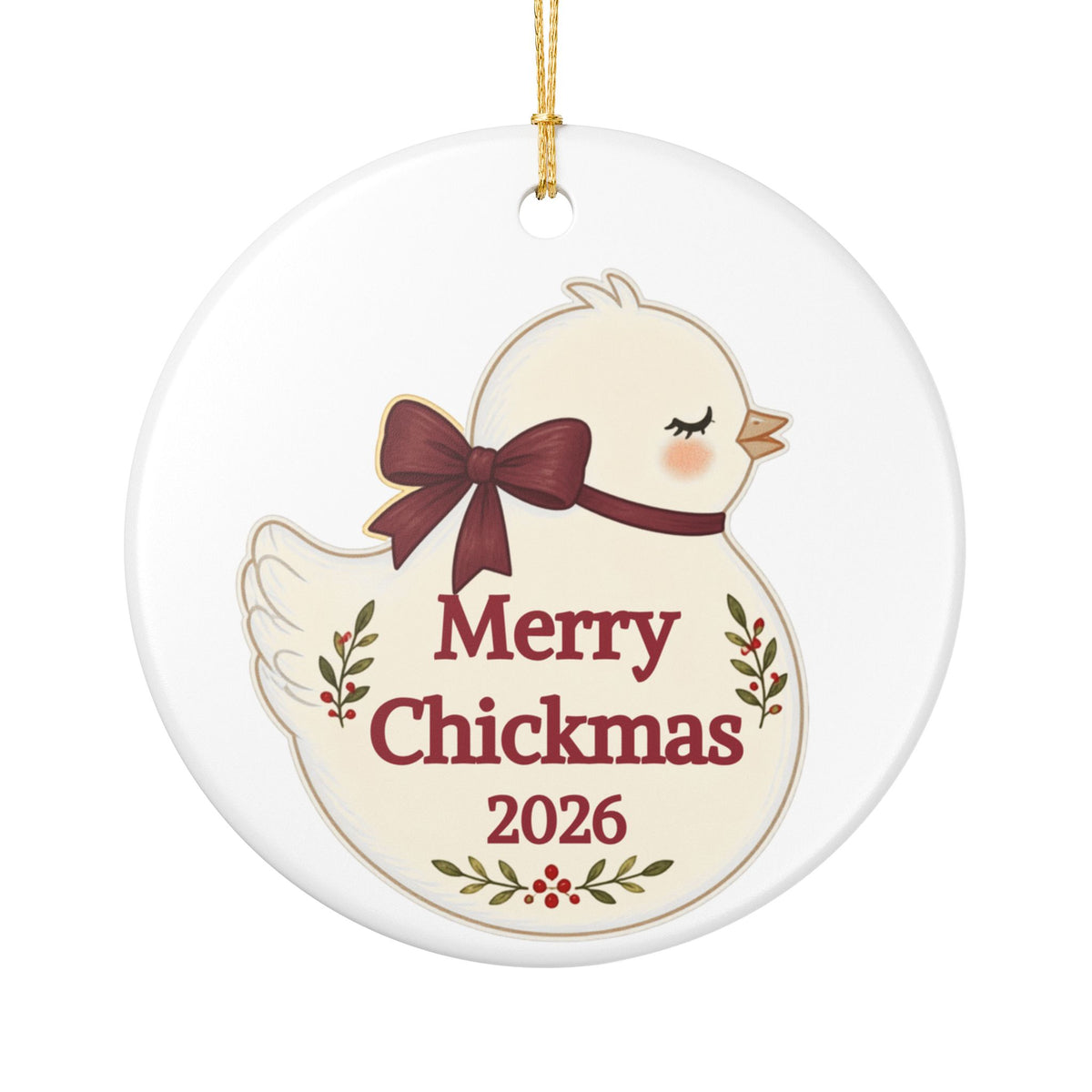 Merry Chickmas Christmas 2026, Ceramic Ornament