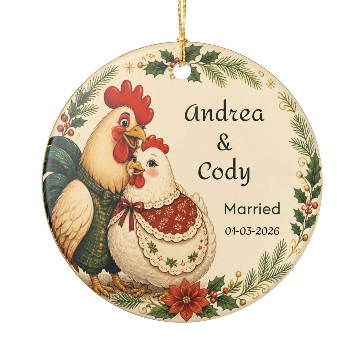 Personalized Chicken Couple Christmas Ornament, Engaged or Married, Newlywed Wedding Keepsake, Anniversary First Christmas 2026