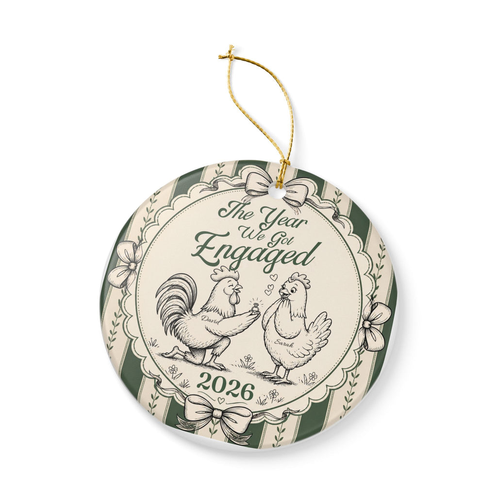 Personalized Engaged Couple Christmas Ornament, Rooster & Hen Engagement Ornament, Custom Bride Groom Names, Engagement Keepsake 2026