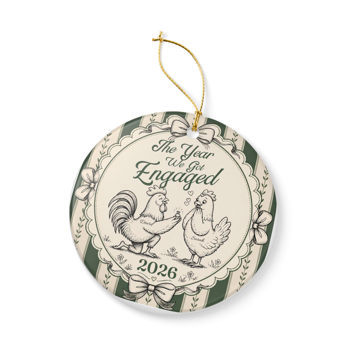 Personalized Engaged Couple Christmas Ornament, Rooster & Hen Engagement Ornament, Custom Bride Groom Names, Engagement Keepsake 2026