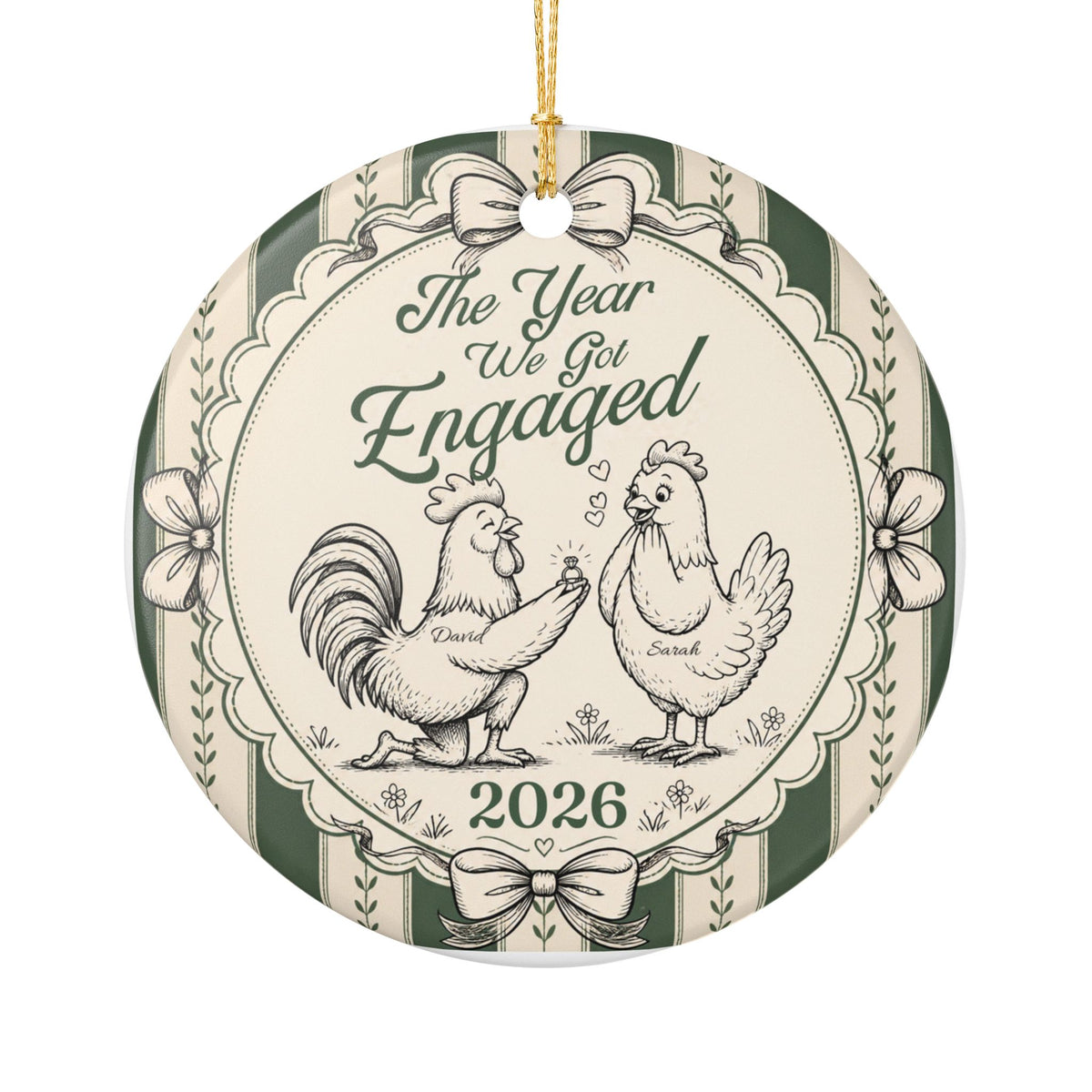 Personalized Engaged Couple Christmas Ornament, Rooster & Hen Engagement Ornament, Custom Bride Groom Names, Engagement Keepsake 2026