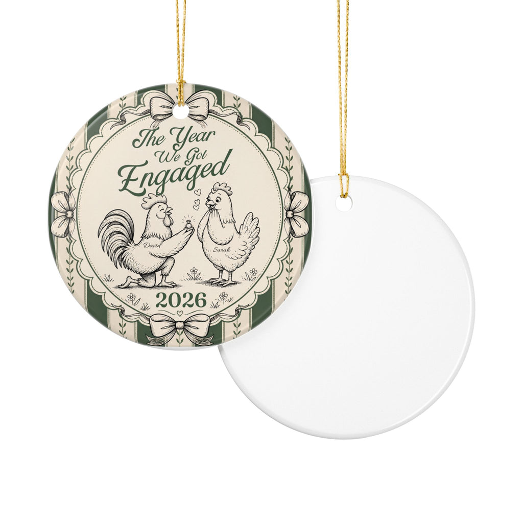 Personalized Engaged Couple Christmas Ornament, Rooster & Hen Engagement Ornament, Custom Bride Groom Names, Engagement Keepsake 2026