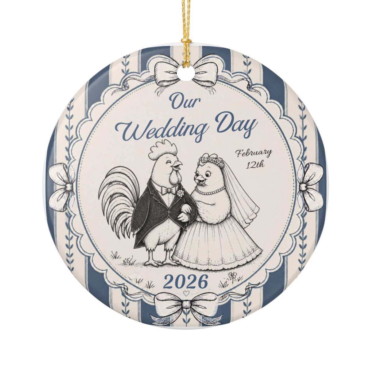 Personalized Wedding Christmas Ornament 2026, Custom Married Couple, Rooster & Hen Wedding Keepsake, Marriage Date Ornament, Newlywed Gift