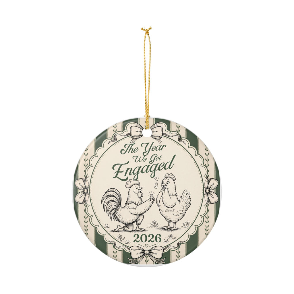 Personalized Engaged Couple Christmas Ornament, Rooster & Hen Engagement Ornament, Custom Bride Groom Names, Engagement Keepsake 2026