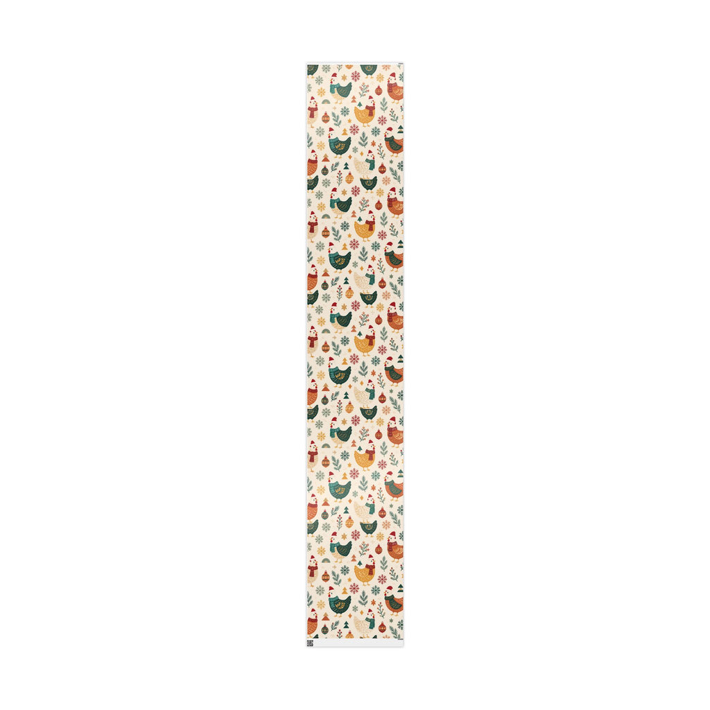 Folk Christmas Chicken Pattern Wrapping Paper | Floral Holiday Gift Wrap Roll