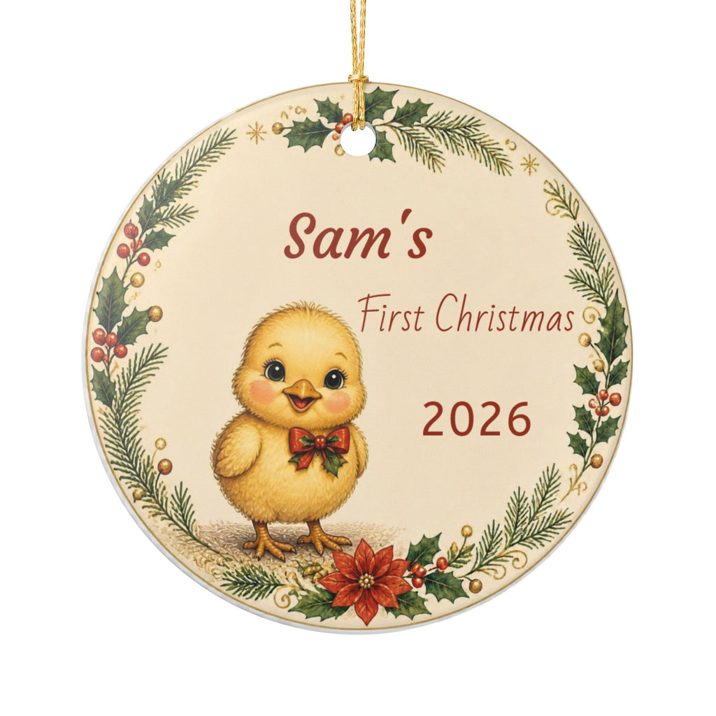 Personalized Baby's First Christmas Ornament, Custom Name And Year, Chicken Family Ornament, Chick, New Baby Christmas Gift