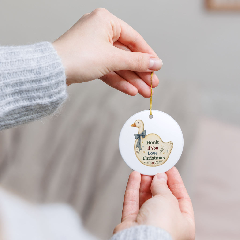 Goose Christmas Ornament, Honk if You Love Christmas, 3 Inch Ceramic Geese Ornament