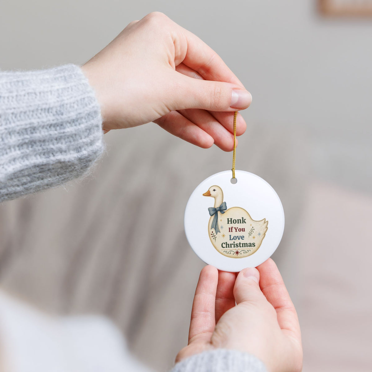 Goose Christmas Ornament, Honk if You Love Christmas, 3 Inch Ceramic Geese Ornament
